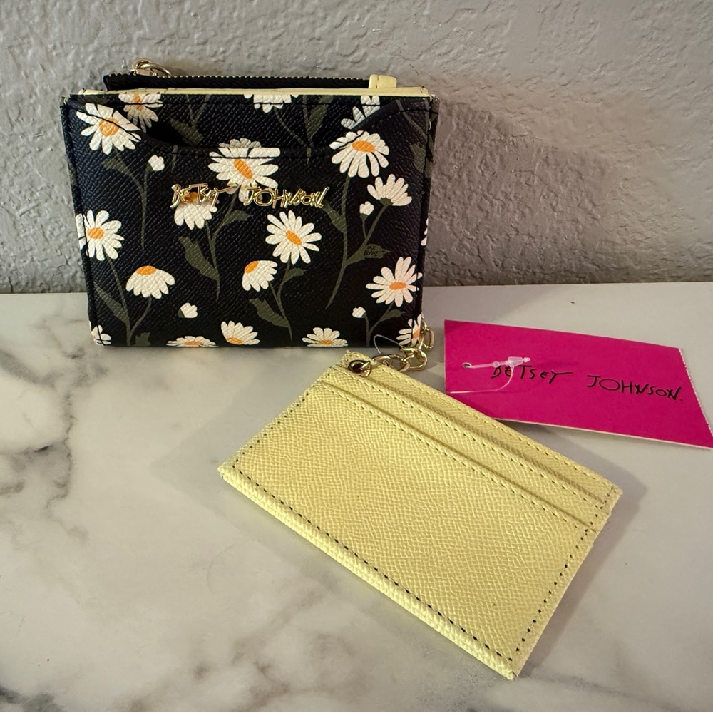Betsey Johnson Black Floral Wallet with Yellow Card Holder